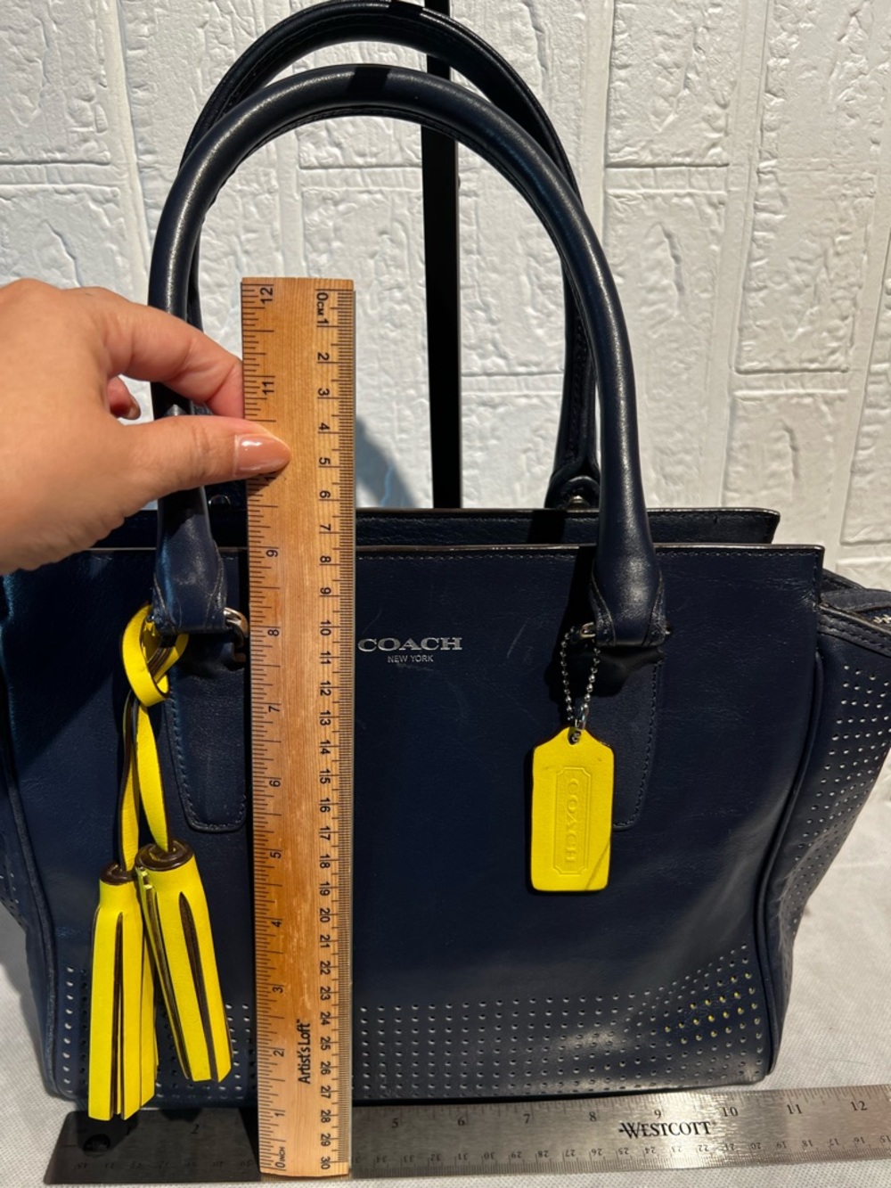Coach Legacy Navy Leather Candace Tote with Yellow Tassel - Picture 8 of 8